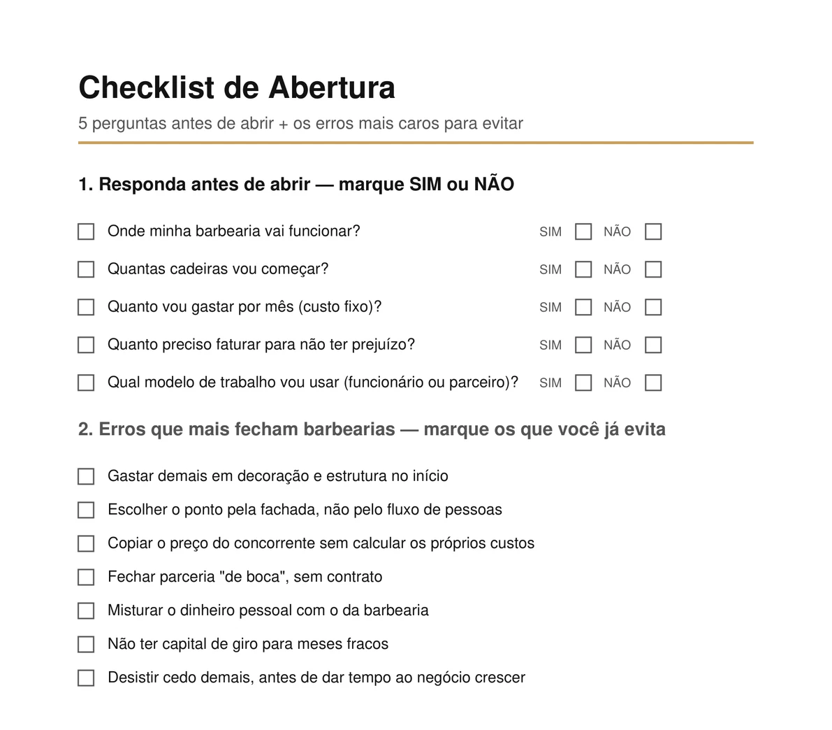 Checklist de Abertura e Erros Fatais