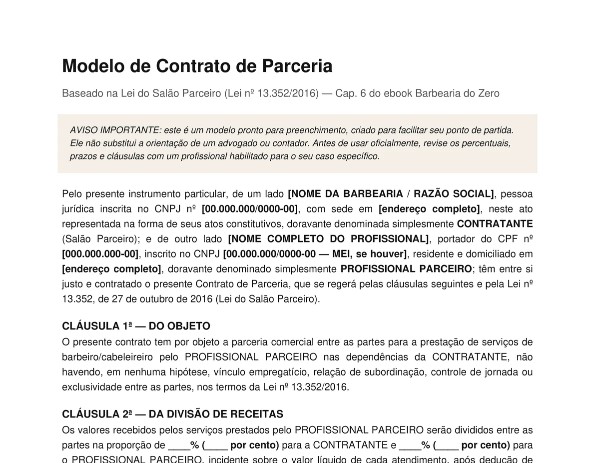 Modelo de Contrato de Parceria