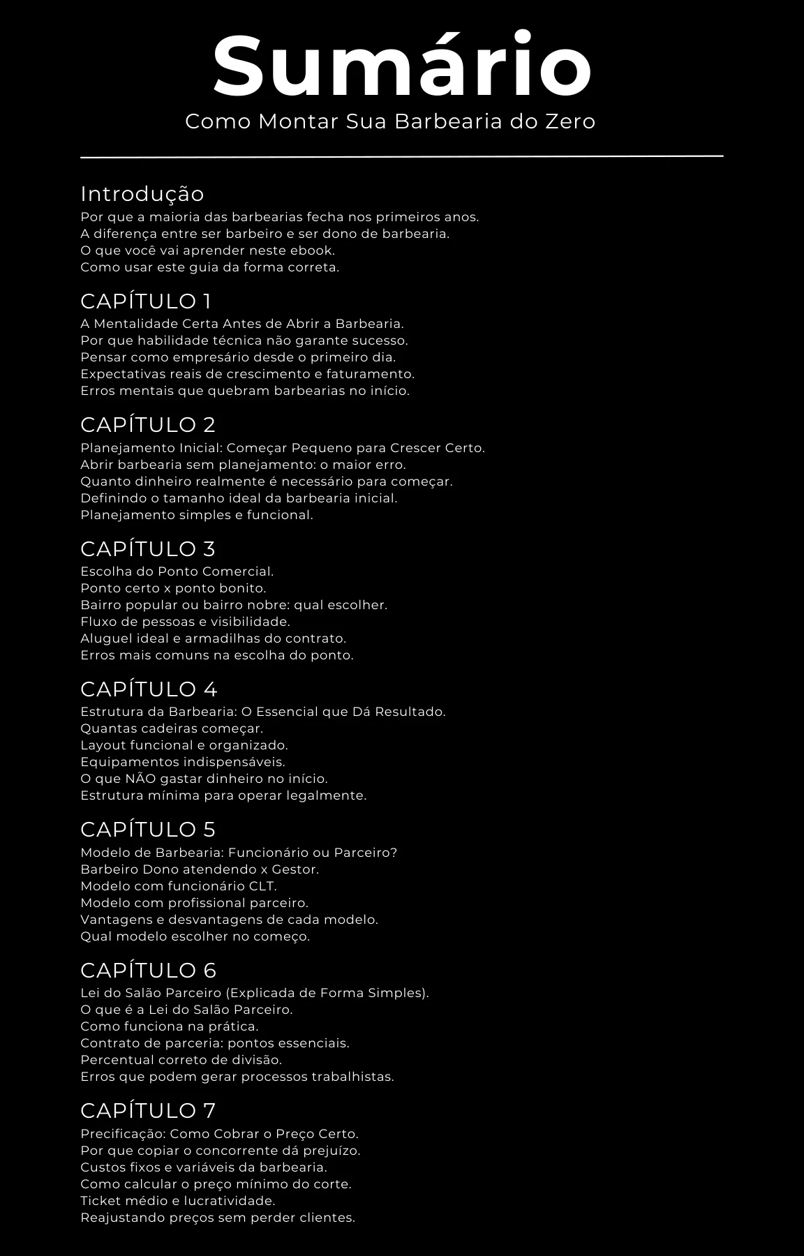Página do sumário do ebook
